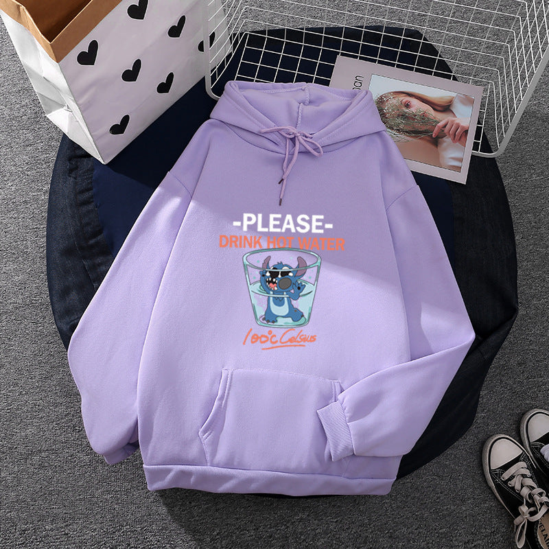Damen nan Kapuzenpullover mit großflächigem Cartoon-Glas-Print, weichem Fleece-Innenfutter und Kängurutasche Shop Nory