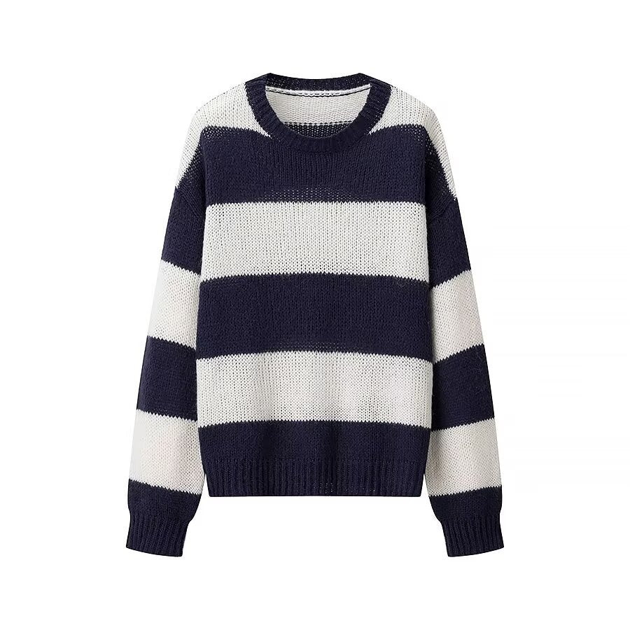 Damen Oversize-Strickpullover mit breiten Blockstreifen und Rundhalsausschnitt Shop Nory
