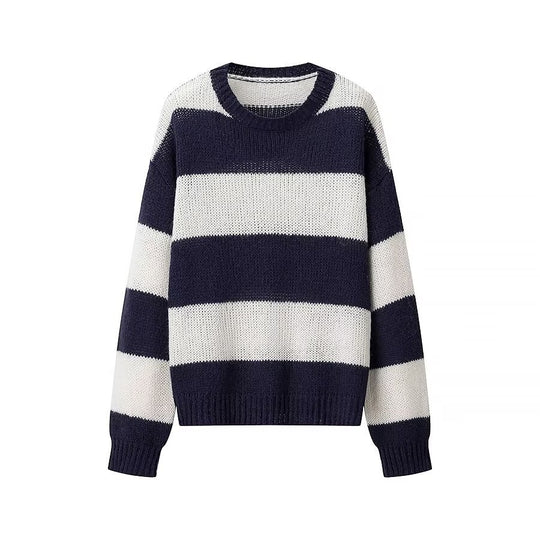 Damen Oversize-Strickpullover mit breiten Blockstreifen und Rundhalsausschnitt Shop Nory