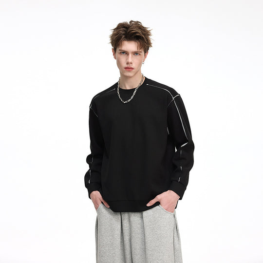 Herren Oversize Rippstruktur-Langarmshirt mit Kontrastnähten Shop Nory