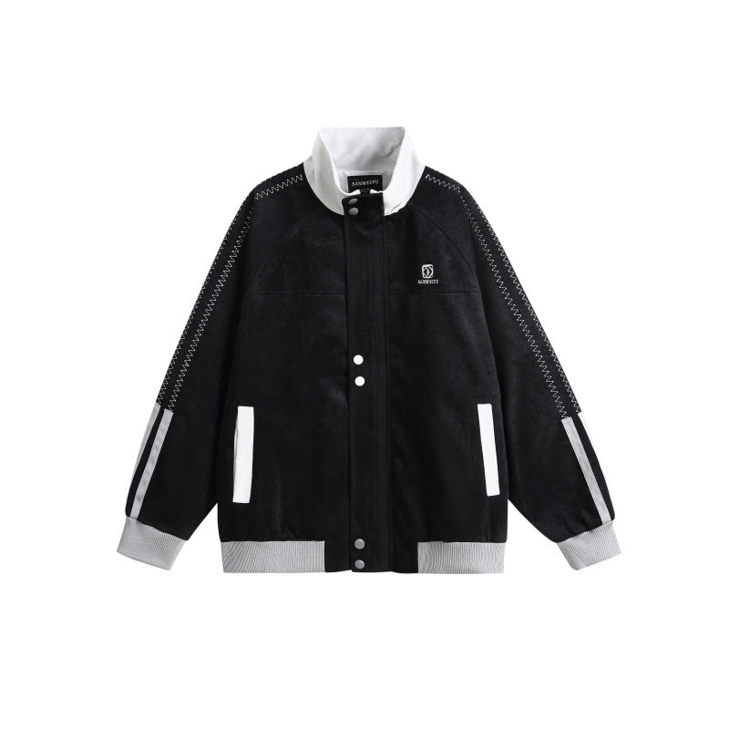 Herren Bomberjacke im Boxy-Cut mit hohem Stehkragen, Druckknopfleiste und Kontrastpaspeln Shop Nory