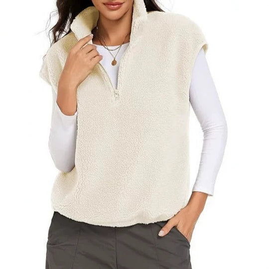 Damen Ärmellose Teddy-Fleece-Weste mit halbem Reißverschluss und Stehkragen Shop Nory