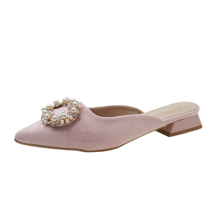 Damen elegante Mules mit funkelndem Perlenakzent