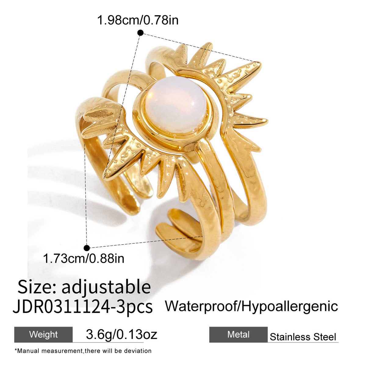 Damen Offener Ring mit kunstvollem Sonnenmotiv und hochwertigem Zirkon Shop Nory