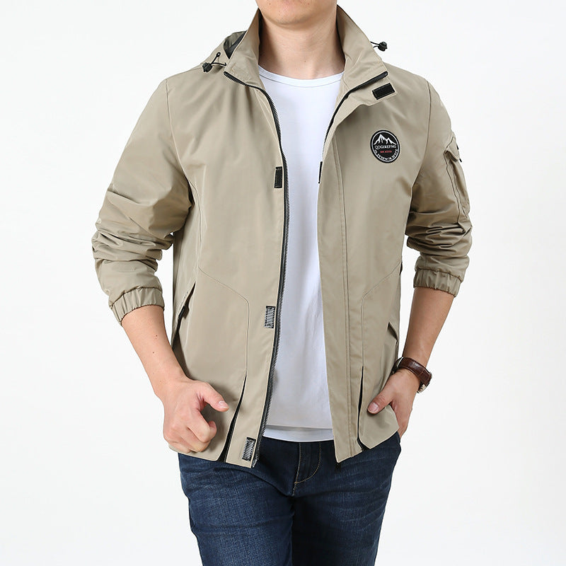 Herren Leichter Kapuzen-Softshellblouson im Urban-Outdoor-Stil mit Ärmeltasche und elastischen Bündchen Shop Nory