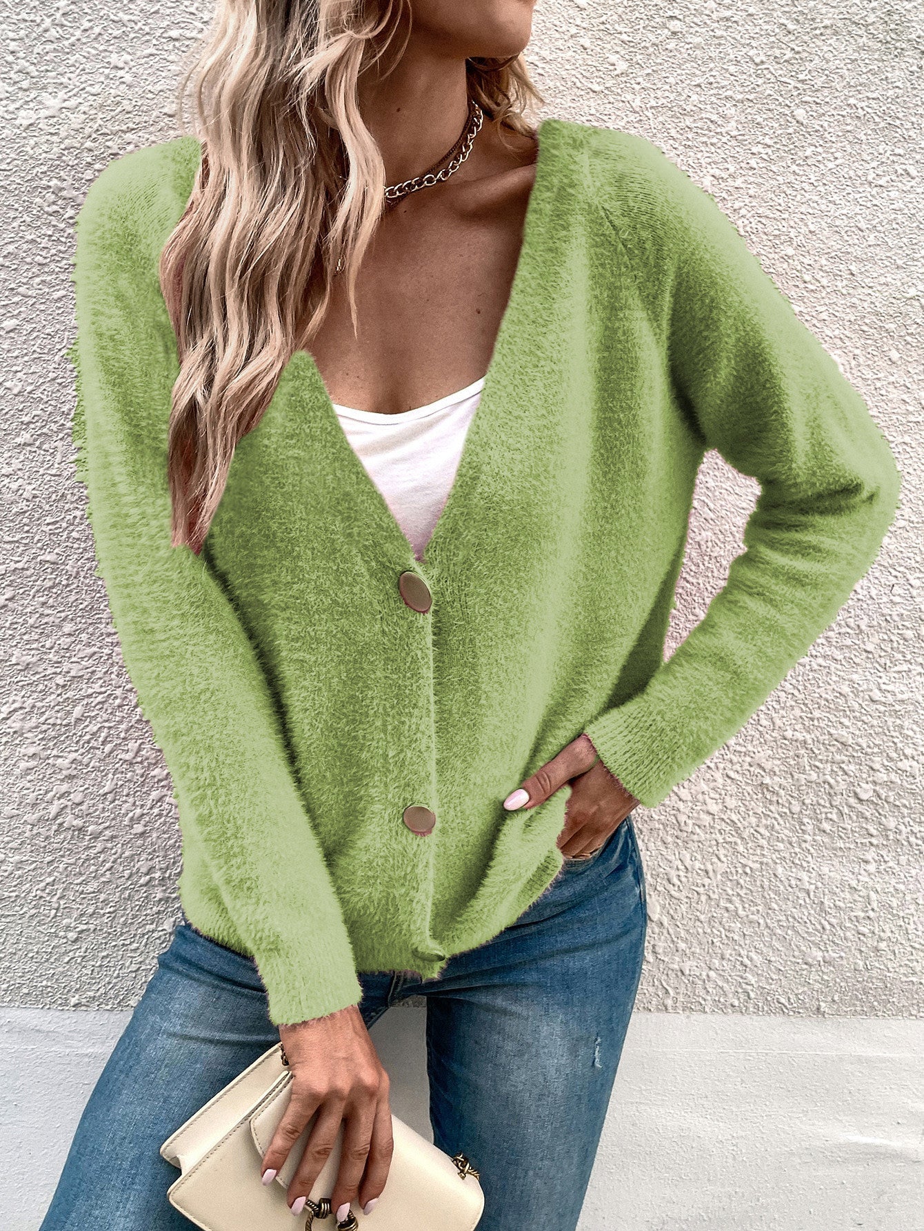 Damen kuscheliger V-Ausschnitt Cardigan mit Knopfdetails