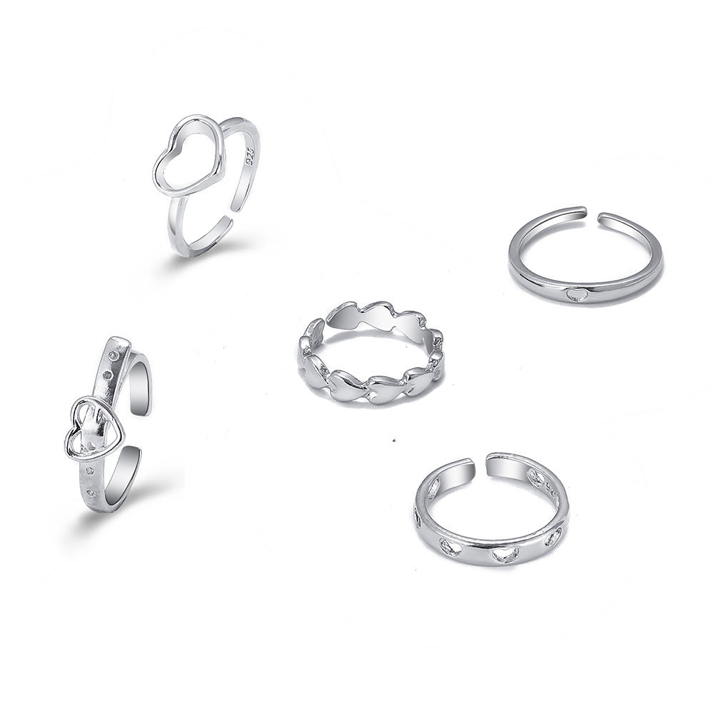 Damen Ring-Set mit kreativen Herz- und Strukturdesigns Shop Nory