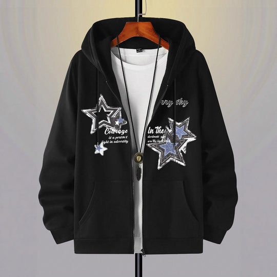 Herren Kapuzenjacke mit praktischem Reißverschluss und stylischem Sternenmotiv
