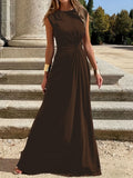 Damen Elegantes Maxikleid mit Raffungen und Rundhalsausschnitt