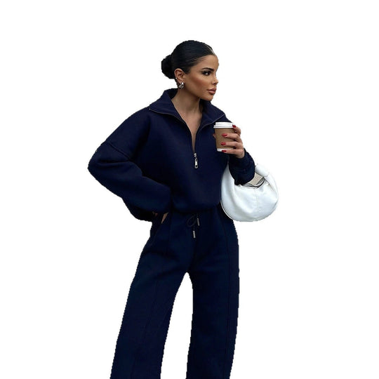 Damen Oversized Fleece-Lounge-Set mit Halb-Reißverschluss und weiten Jogginghosen Shop Nory