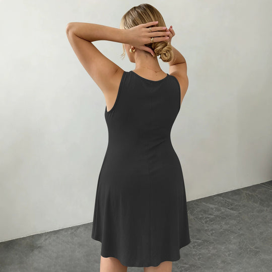 Damen Ärmelloses A-Linien-Midikleid mit seitlichen Eingrifftaschen und V-Ausschnitt Shopy Nory