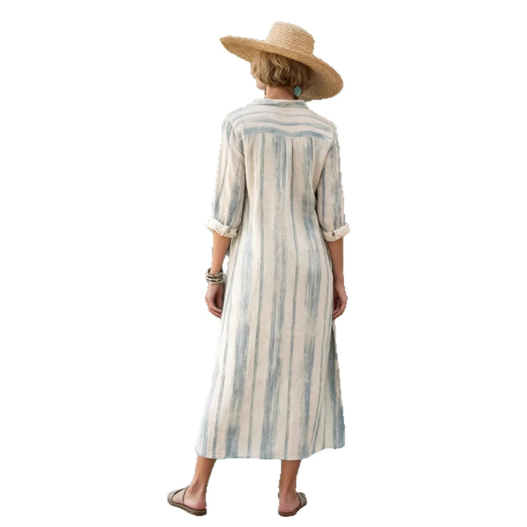 Damen Gestreiftes Hemdblusenkleid in Leinenoptik mit durchgehender Knopfleiste Shop Nory