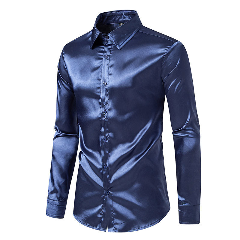 Herren Elegantes Satinhemd mit schimmerndem Finish und klassischem Kragen
