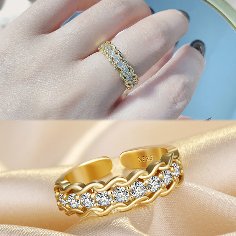 Damen Funktionsreicher Ring mit wellenförmigem Design und funkelnden Zirkonia Shop Nory