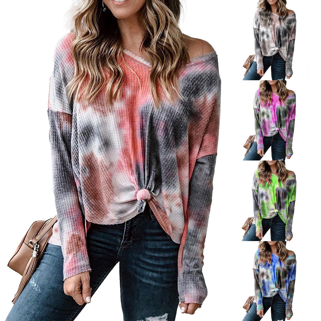 Damen lässiges Oversized Oberteil mit Spitzenhemd Detail und modischem Knoten