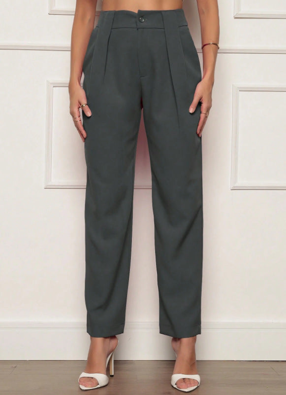 Damen elegante Hochbundhose mit Faltendetails