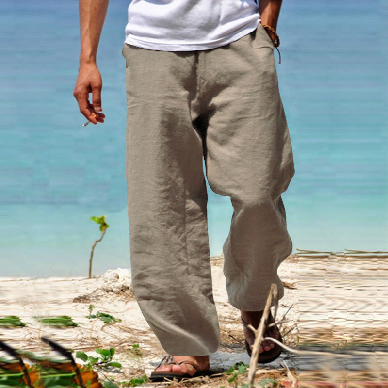 Herren nan lockere Leinenhose mit weitem Bein und elastischem Bund Shop Nory