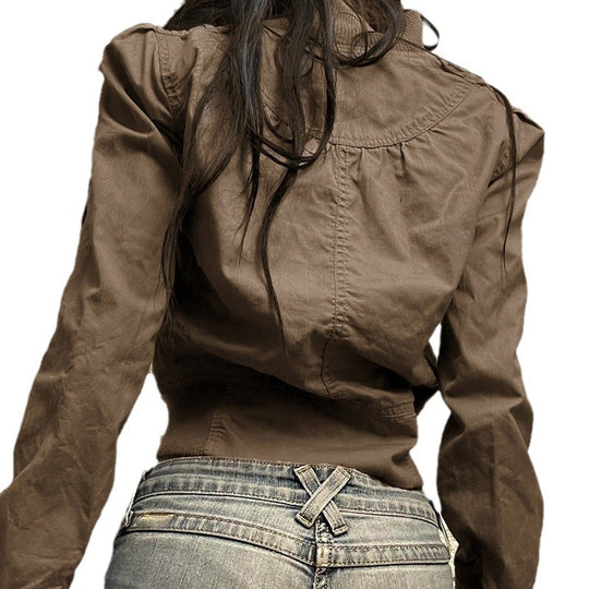 Damen nan taillierte Kurzjacke mit Stehkragen, durchgehendem Reißverschluss und elastischem Bund Shop Nory