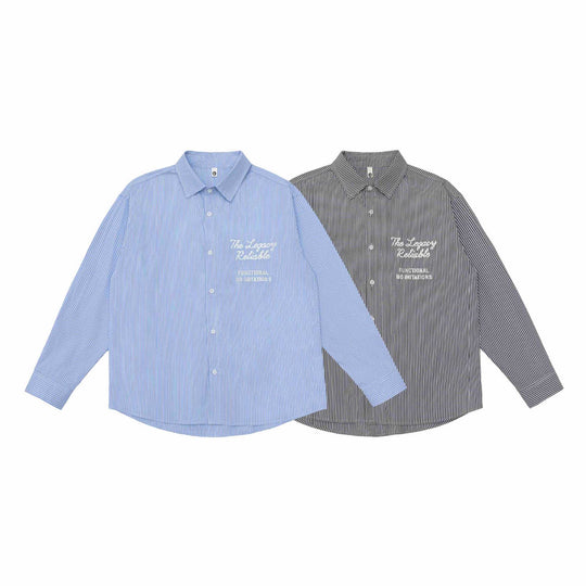 Unisex Oversize Streifenhemd mit Stickdetail und Kentkragen Shop Nory