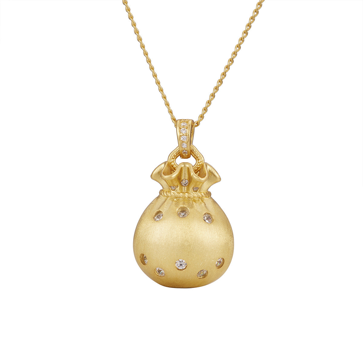 Damen elegante Halskette mit kunstvollem Geldsack-Anhänger und funkelnden Zirkonia Shop Nory