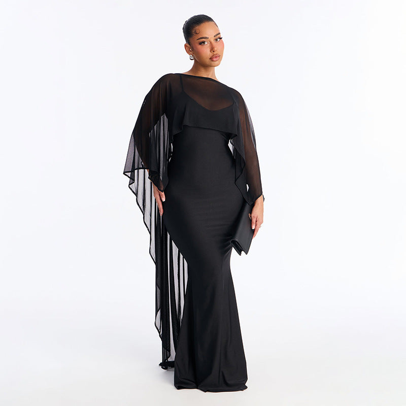 Damen Glamouröses Abendkleid mit fließendem Chiffonüberwurf und figurbetonter Silhouette