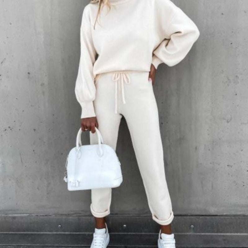 Damen Strick-Loungewear-Set mit Ballonärmeln und taillierter Jogginghose Shop Nory