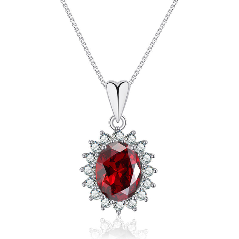 Damen filigrane Halskette mit rotem Edelstein und funkelndem Zirkonia-Besatz Shop Nory