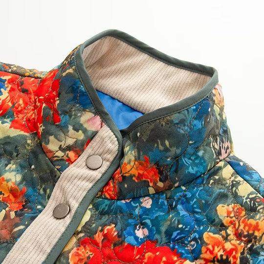 Damen Gesteppte Übergangsjacke mit floralem Allover-Muster und Stehkragen Shop Nory