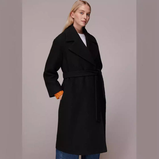 Damen Midilanger Wollmix‑Longmantel mit minimalem Schalkragen und relaxed Silhouette Shop Nory
