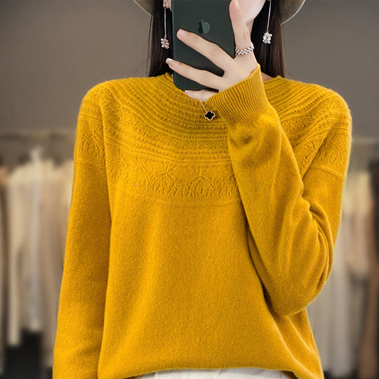 Damen Rundhals-Feinstrickpullover mit strukturierter Passe und Kaschmir-Optik Shop Nory