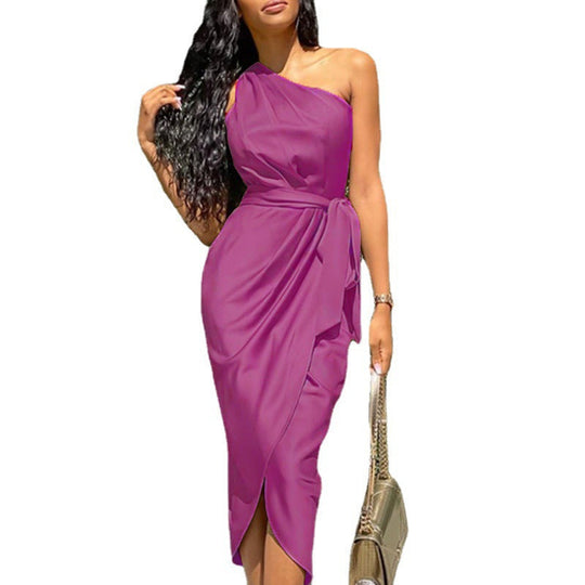 Damen Elegantes Wickelkleid mit asymmetrischem Schnitt und Taillengürtel