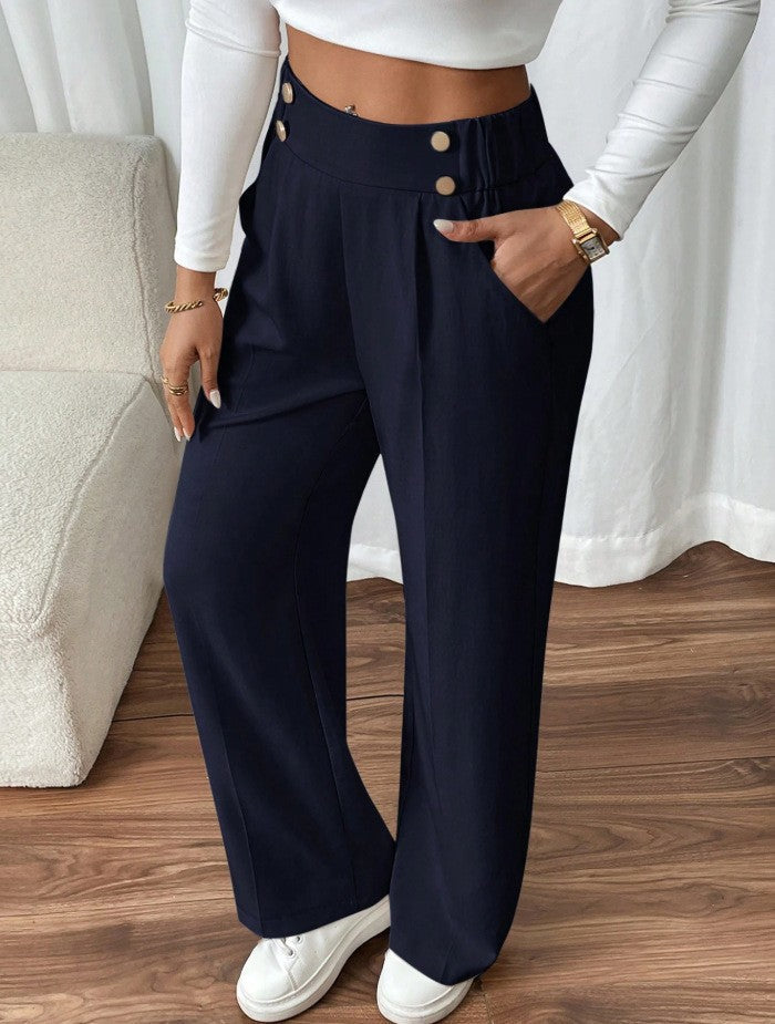 Damen Klassische weite Hose mit Knopfleiste und Taschen