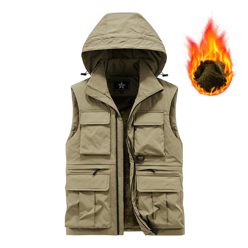 Herren Gefütterte Utility‑Weste mit Kapuze, Teddyfutter und Multifunktions‑Taschen Shop Nory