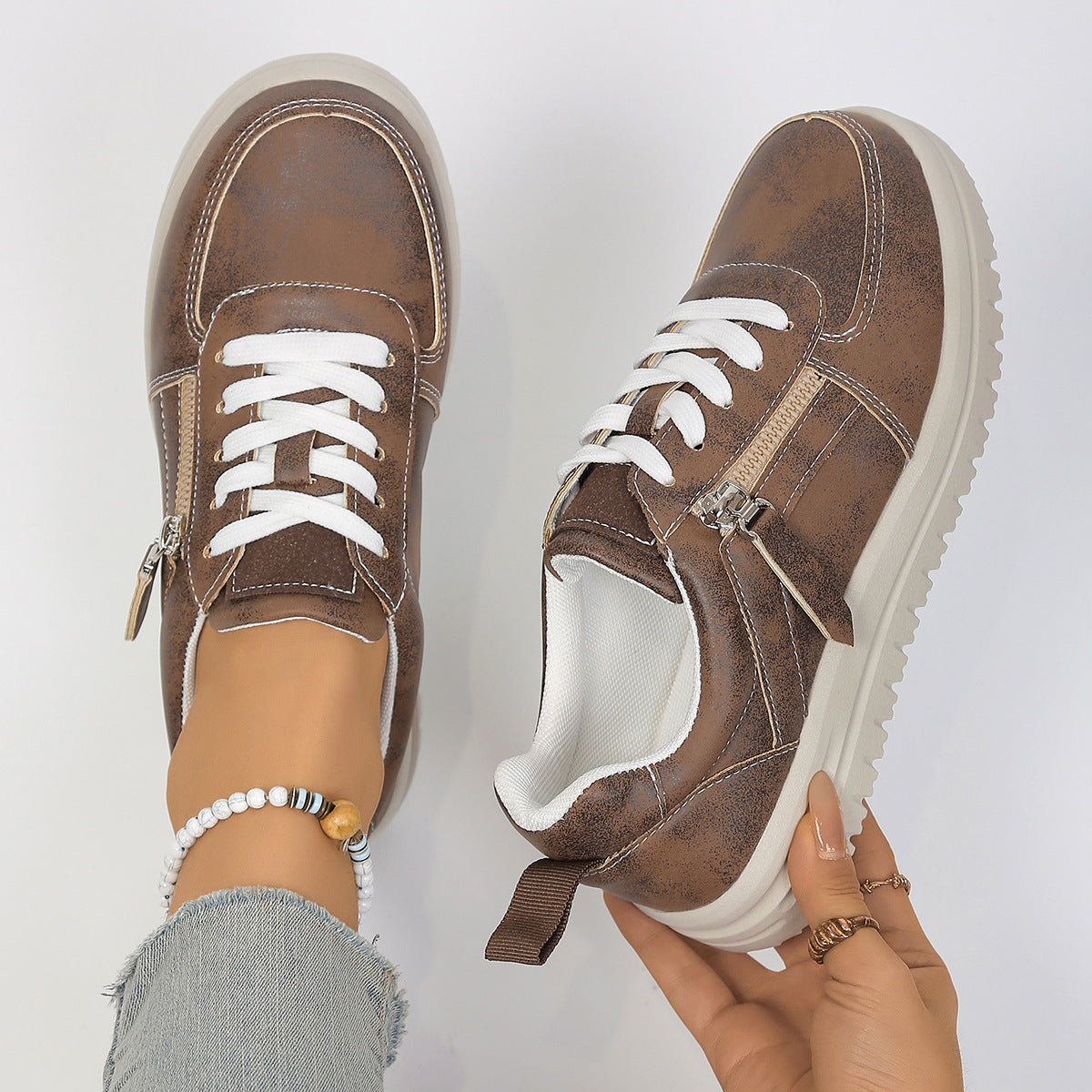 Damen Sneakers mit modischem Reißverschluss und bequemer Sohle
