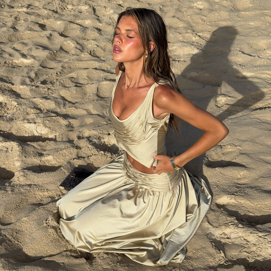 Damen Oberteil und Rock-Set mit gerafftem Design und verführerischem Schnitt Shopnory