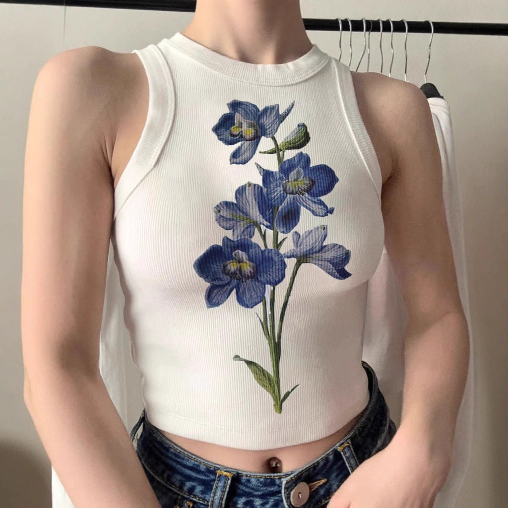 Damen ärmelloses Oberteil mit floralem Stickdesign Shopnory