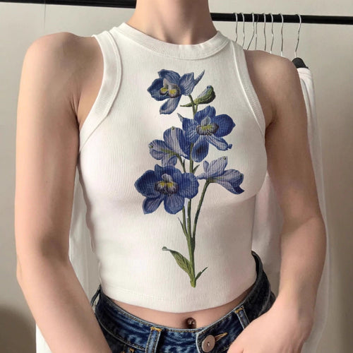 Damen ärmelloses Oberteil mit floralem Stickdesign Shopnory