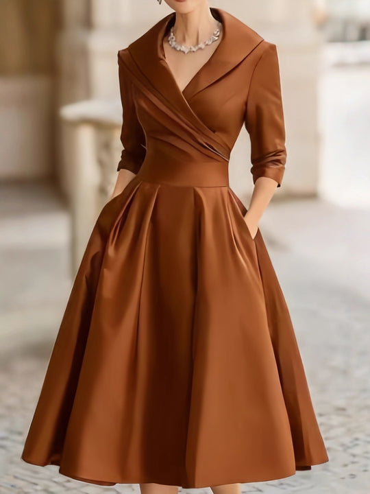 Damen Elegantes Satin-Midikleid mit Wickeloberteil, mittellangen Ärmeln und Eingrifftaschen Shop Nory