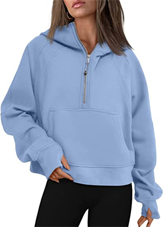 Damen Oversize-Hoodie mit halbem Reißverschluss, Kängurutasche und Daumenlöchern Shop Nory