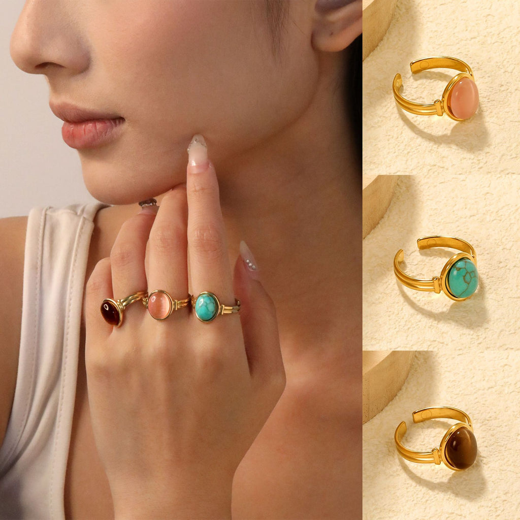 Damen Ring mit einstellbarem Design und geschliffenem Stein Shop Nory