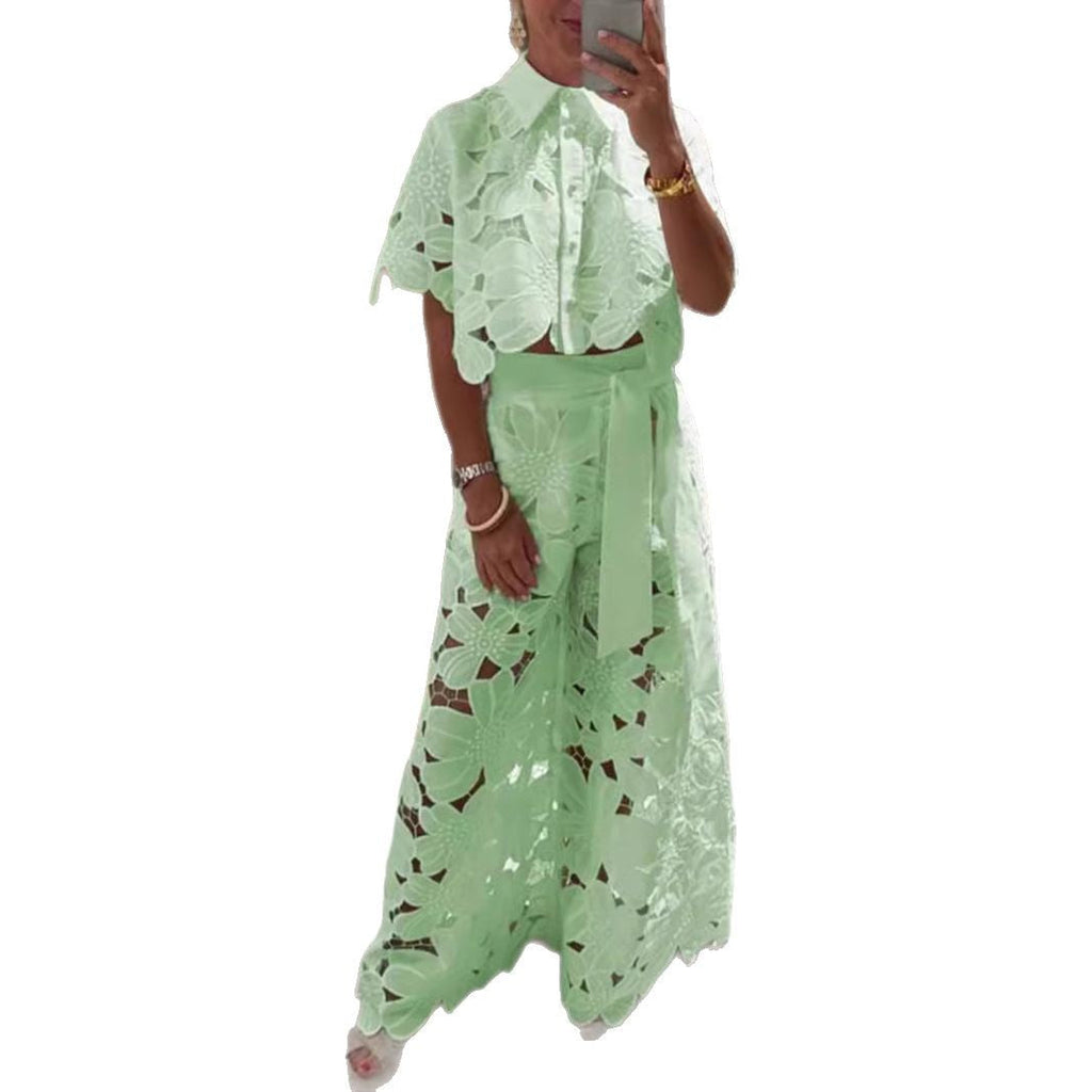 Damen Set im modernen Blumendesign mit cropped Bluse und Maxi-Rock