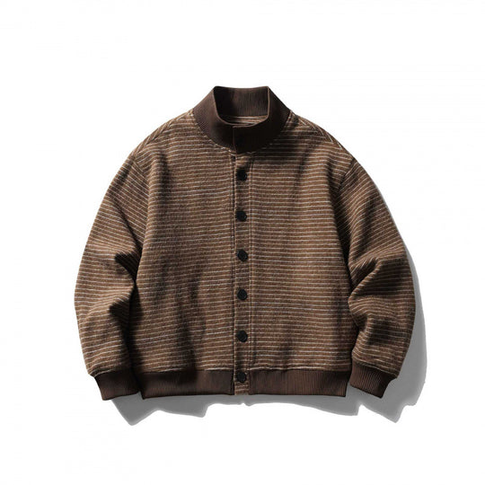 Unisex Kastenförmige Strickjacke im Blousonstil mit Stehkragen und Knopfleiste Shop Nory