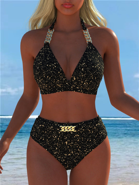 Damen Bikini mit luxuriösem Marmormuster und edlen Details