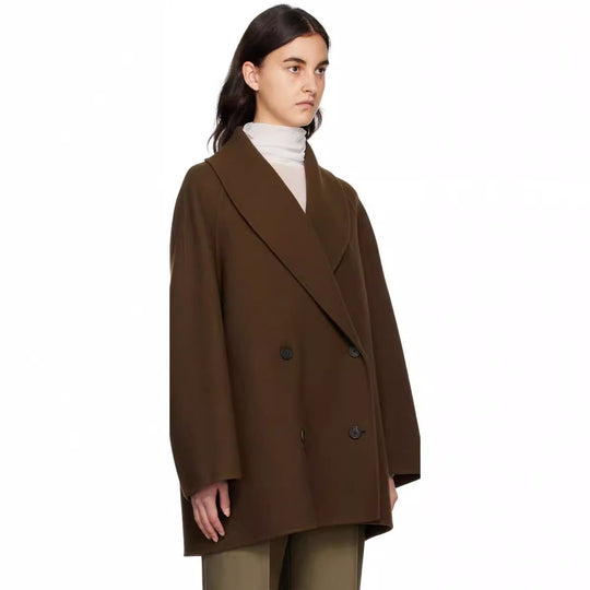 Damen Kurz geschnittener Oversize Doppelreihiger Wollmix‑Mantel mit Rundschalkragen Shop Nory
