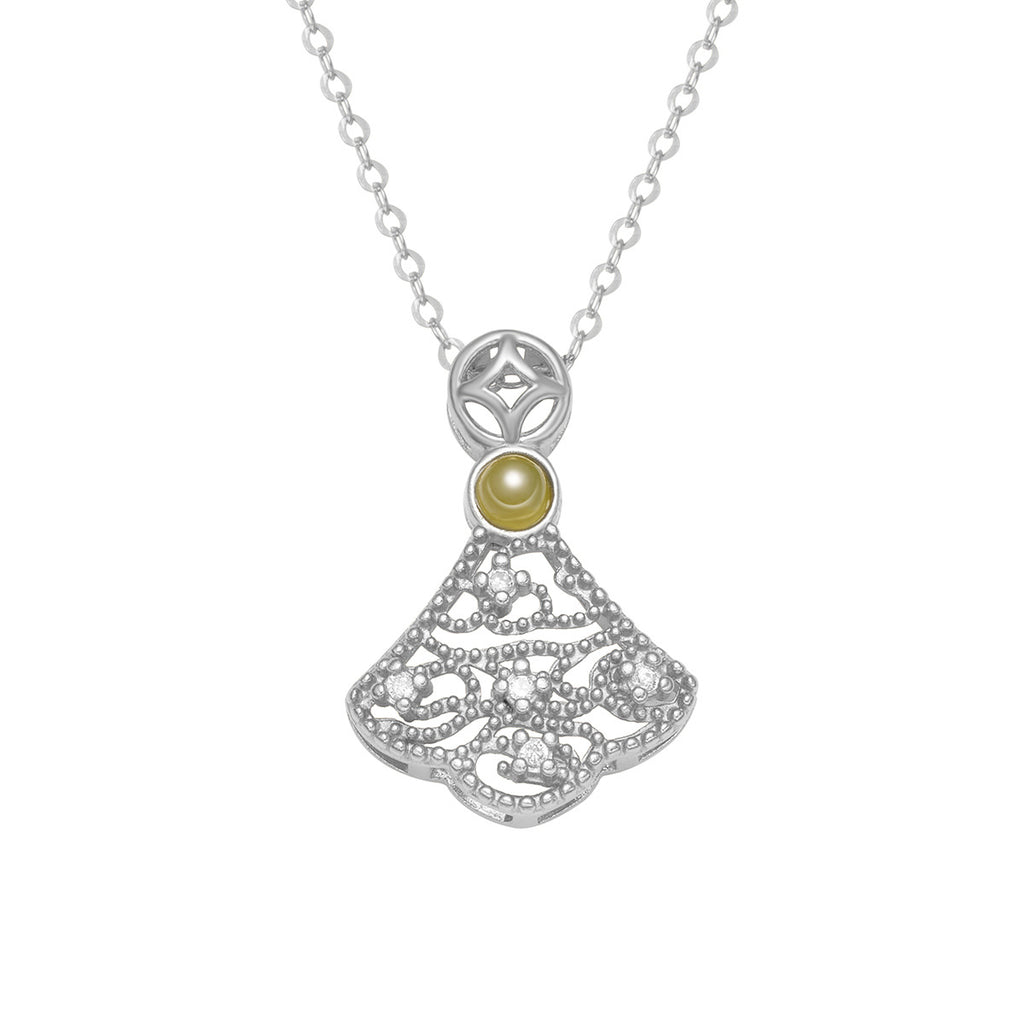 Damen filigrane Halskette mit kunstvollem Anhänger aus goldfarbenem Metall und Zirkonia-Verzierungen Shop Nory