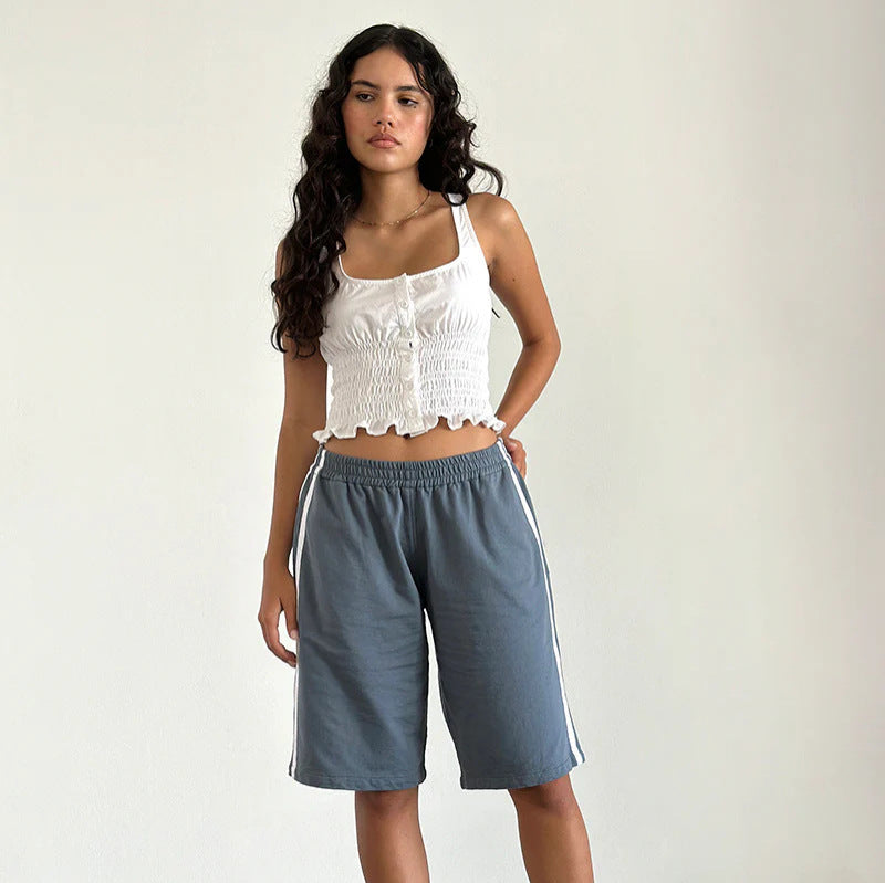 Damen lässige Sport-Bermudashorts mit seitlichen Streifen Shopnory