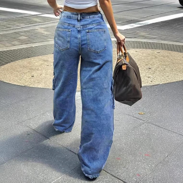Damen Cargo-Jeanshose im weiten Baggy‑Cut mit hoher Taille und Utility‑Taschen Shop Nory