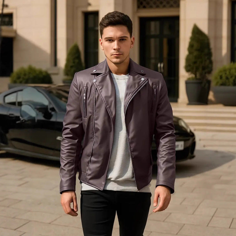 Herren Kunstleder Bikerjacke mit Steppnähten