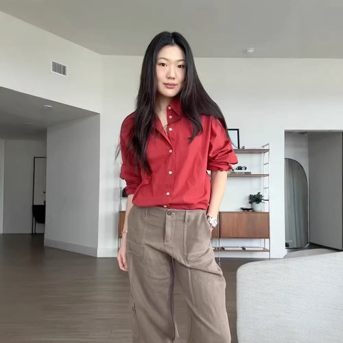 Damen Locker geschnittene Baumwollbluse mit durchgehender Knopfleiste, Hemdkragen & krempelbaren Ärmeln Shop Nory