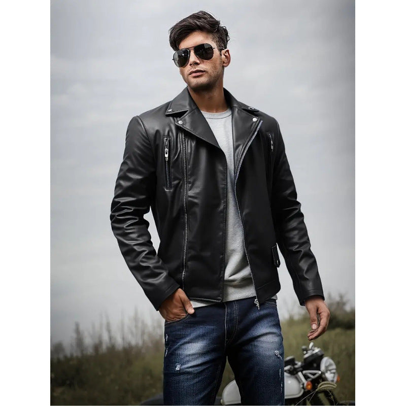 Herren Kunstleder Bikerjacke mit Steppnähten